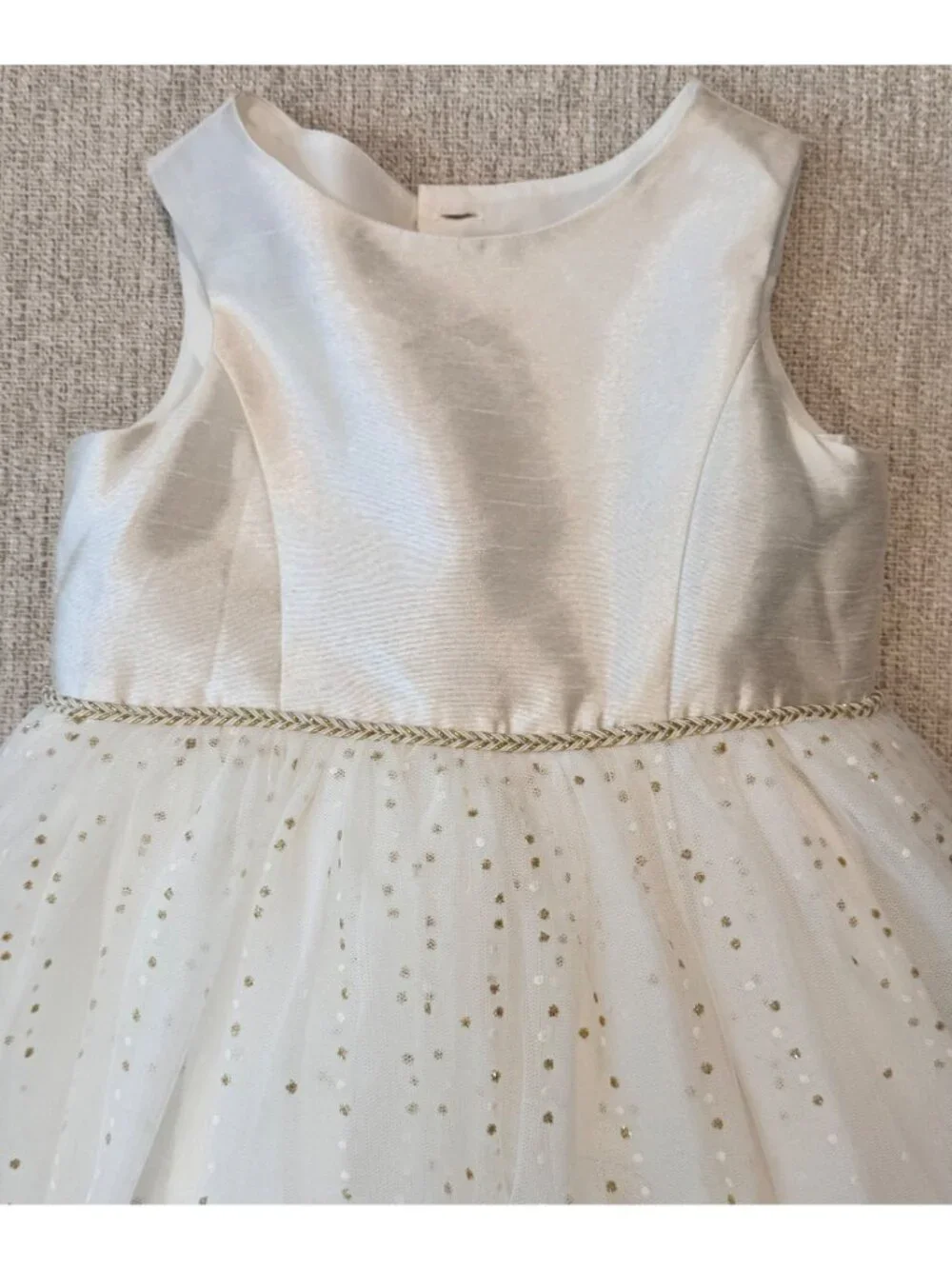 David’s Bridal Girls 4 Tulle Tea Length Gold Glitter Flower Girl Formal Dress - Picture 10 of 10